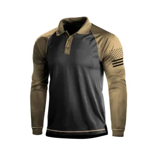 1/4 BUTTON ESSENTIAL COLOR BLOCK RAGLAN LONG SLEEVE POLO SHIRT