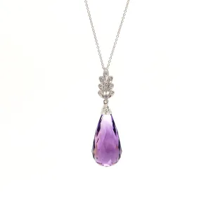 14K Gold Diamond & Amethyst Briolette Pendant