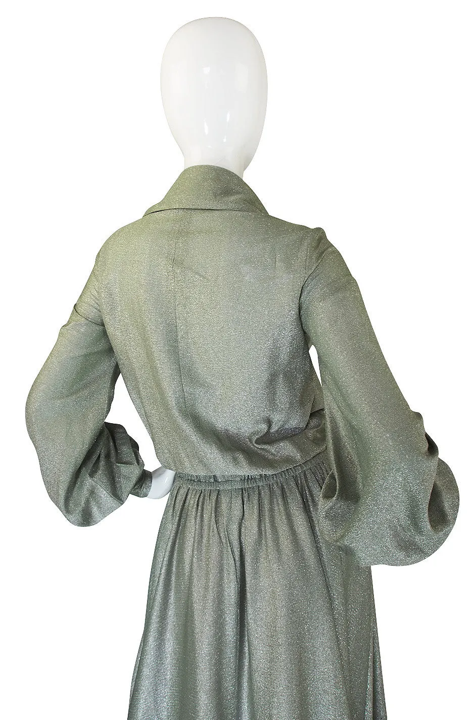 1970s Anne Klein Metallic Shirt Maxi Dress