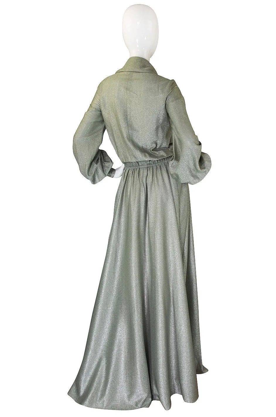1970s Anne Klein Metallic Shirt Maxi Dress