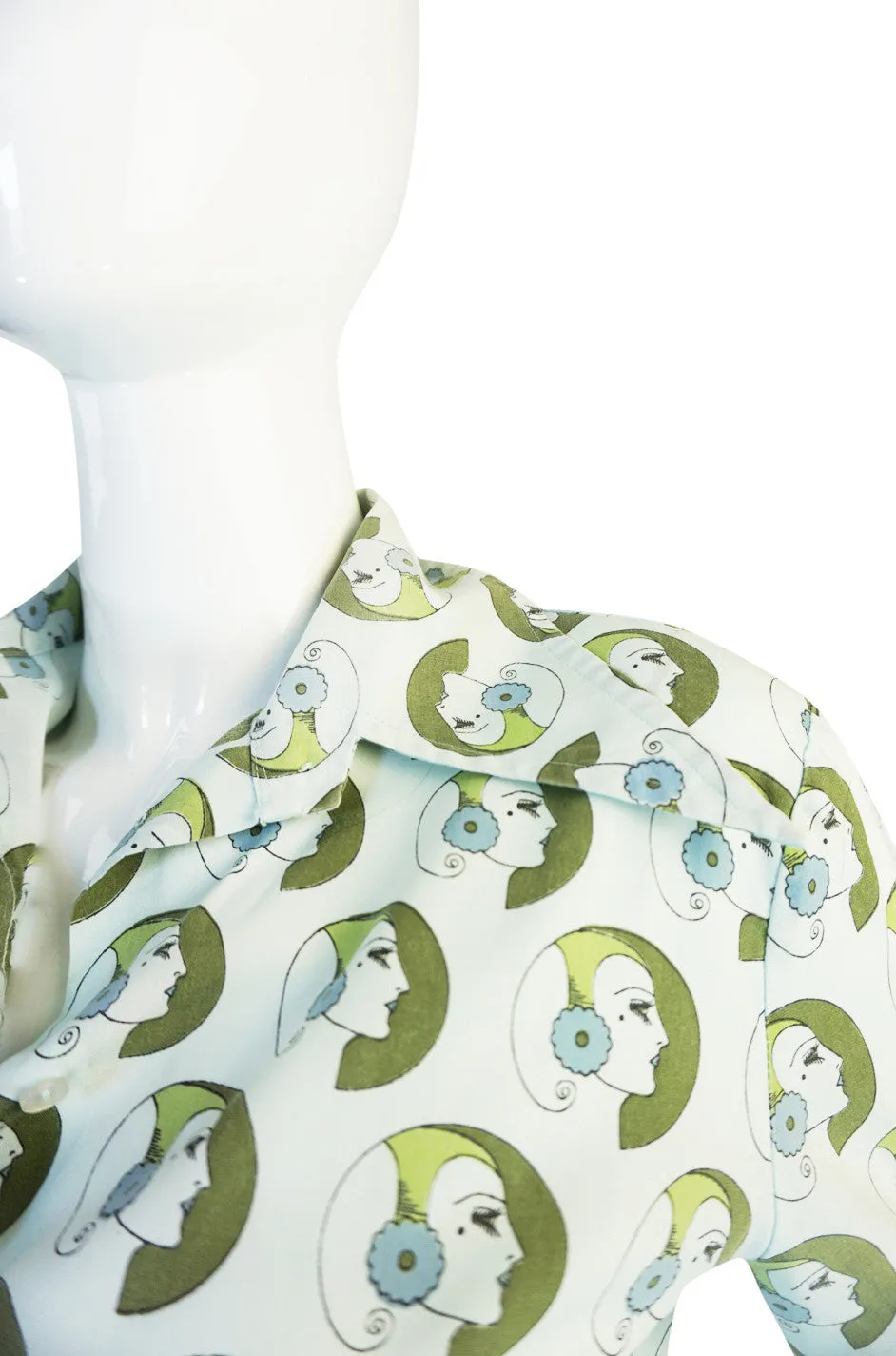 1970s Novelty Print Pointed Collar Button Down Shirt