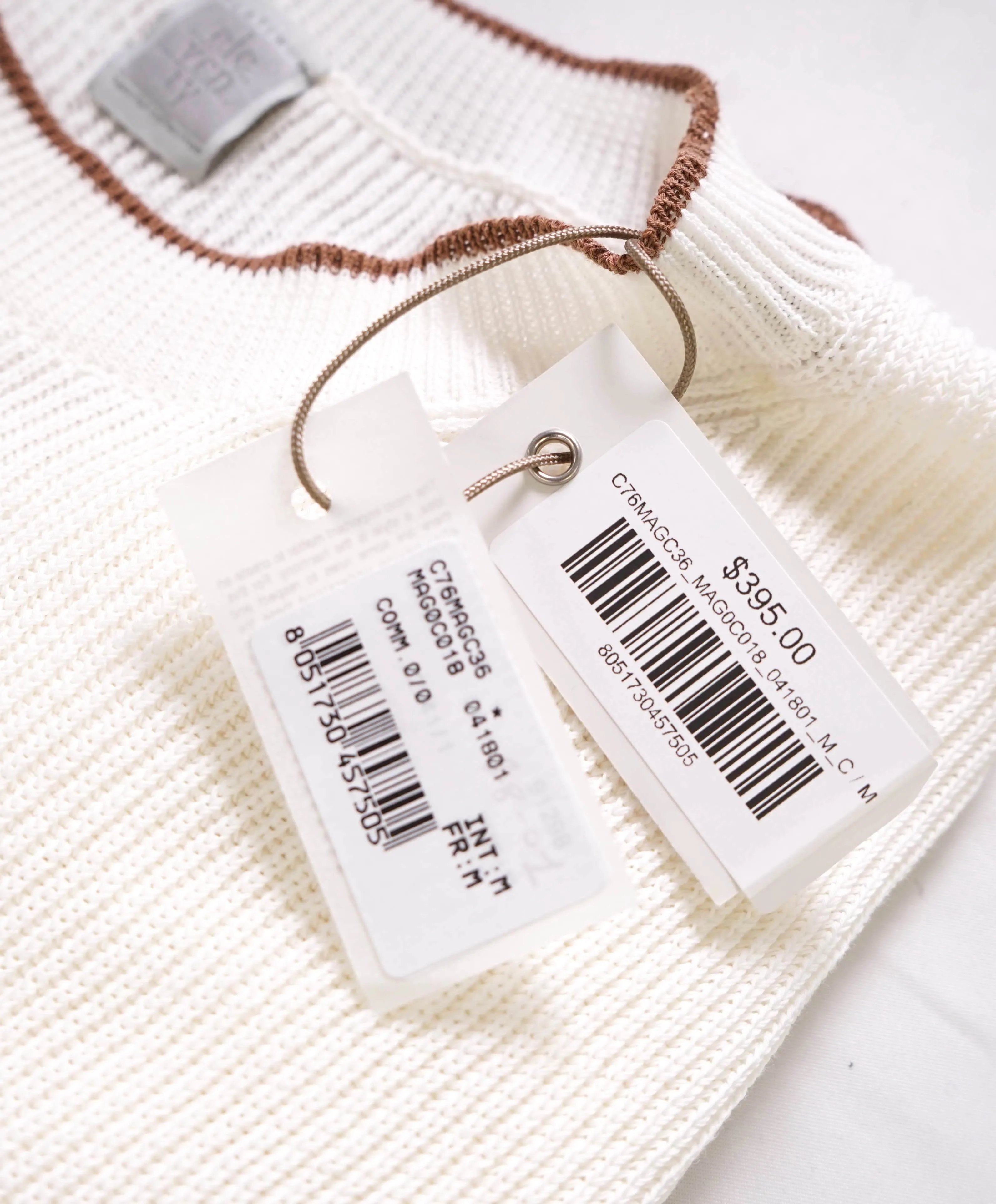 $395 ELEVENTY - Ivory Color block Crewneck Premium Short Sleeve Sweater - M