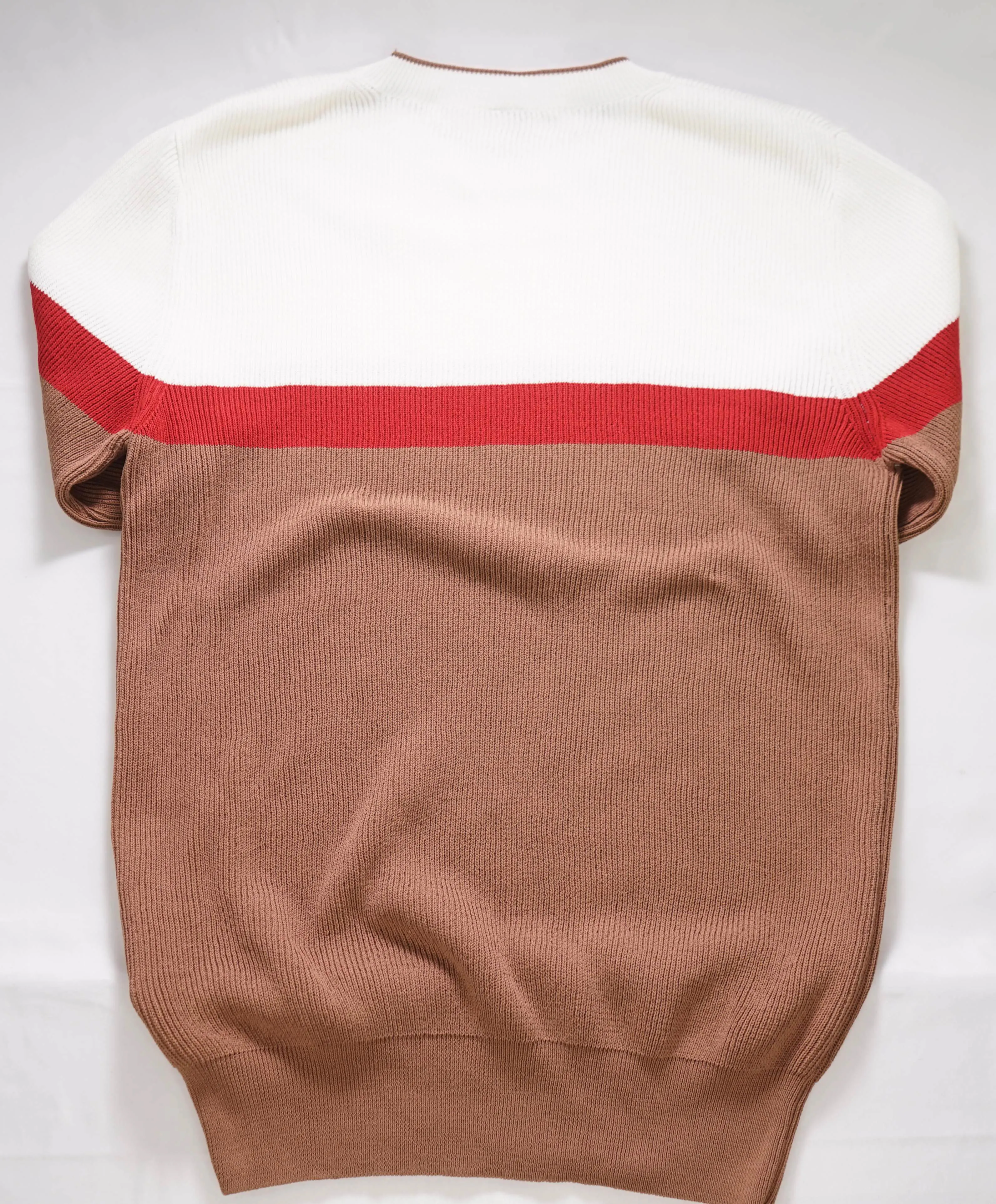 $395 ELEVENTY - Ivory Color block Crewneck Premium Short Sleeve Sweater - M
