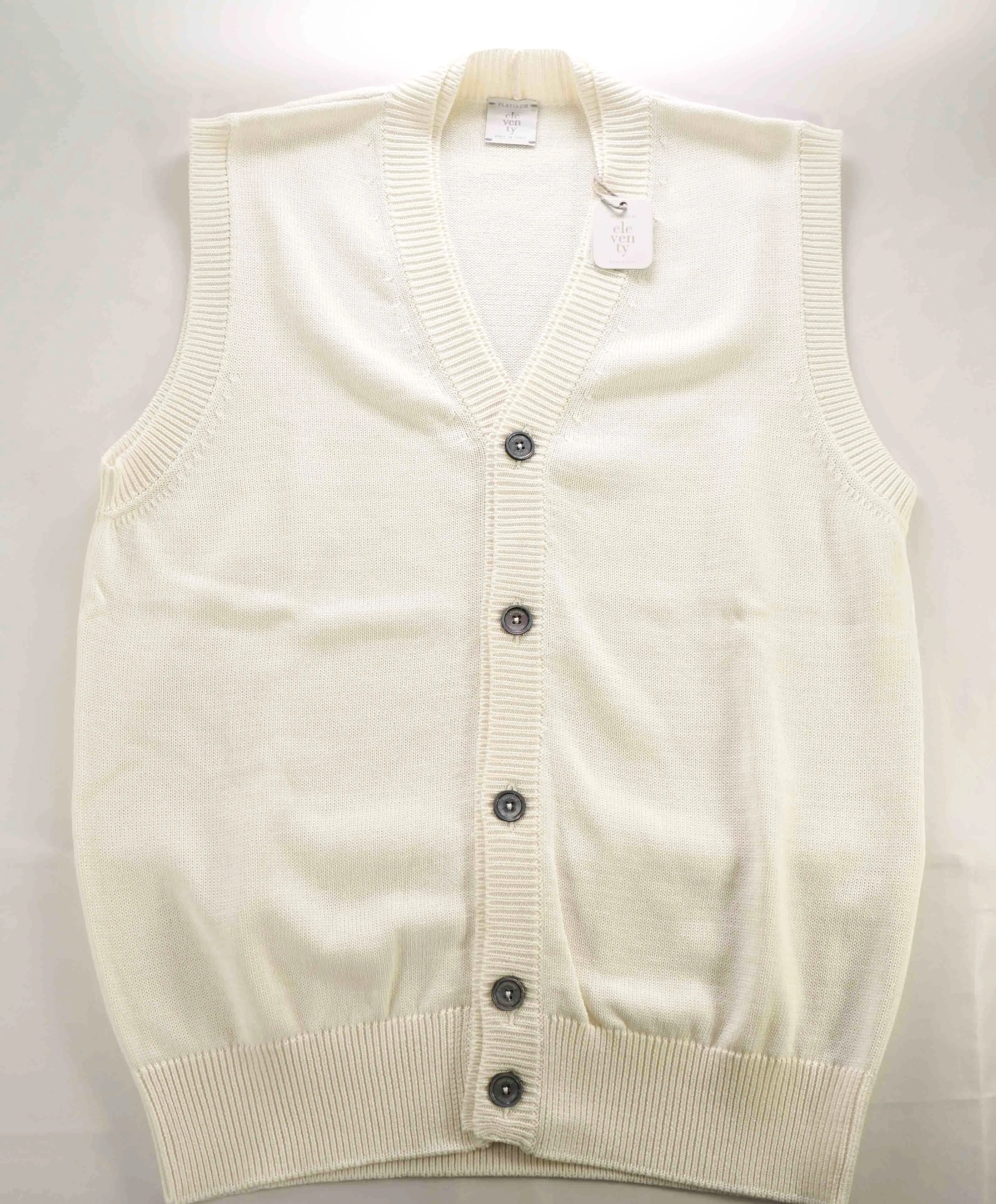 $675 ELEVENTY - Ivory Cotton MOP Button Waistcoat Sweater Vest - Medium
