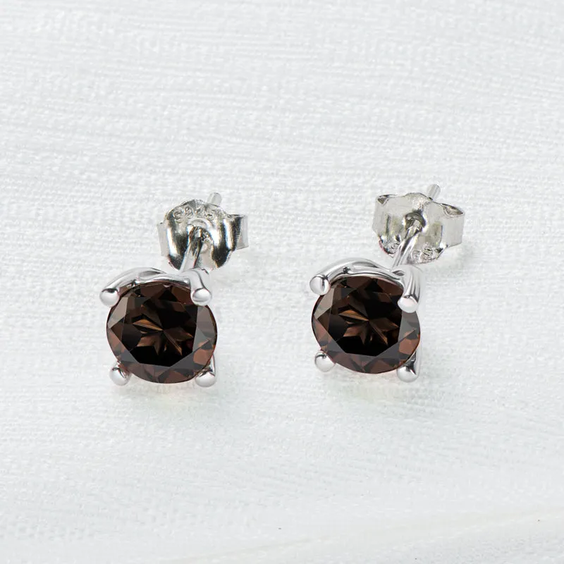 6mm Petite Round Genuine Gmestone Smoky Quartz Stud Earrings