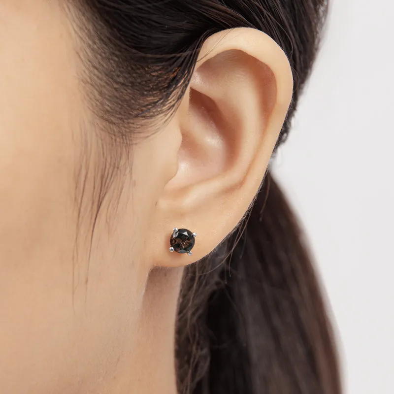 6mm Petite Round Genuine Gmestone Smoky Quartz Stud Earrings
