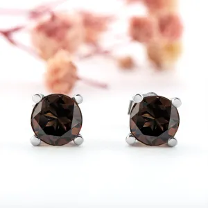 6mm Petite Round Genuine Gmestone Smoky Quartz Stud Earrings