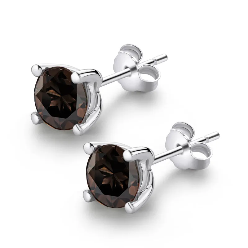 6mm Petite Round Genuine Gmestone Smoky Quartz Stud Earrings