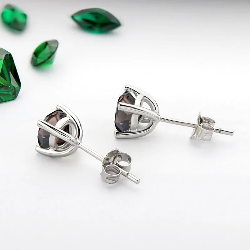 6mm Petite Round Genuine Gmestone Smoky Quartz Stud Earrings