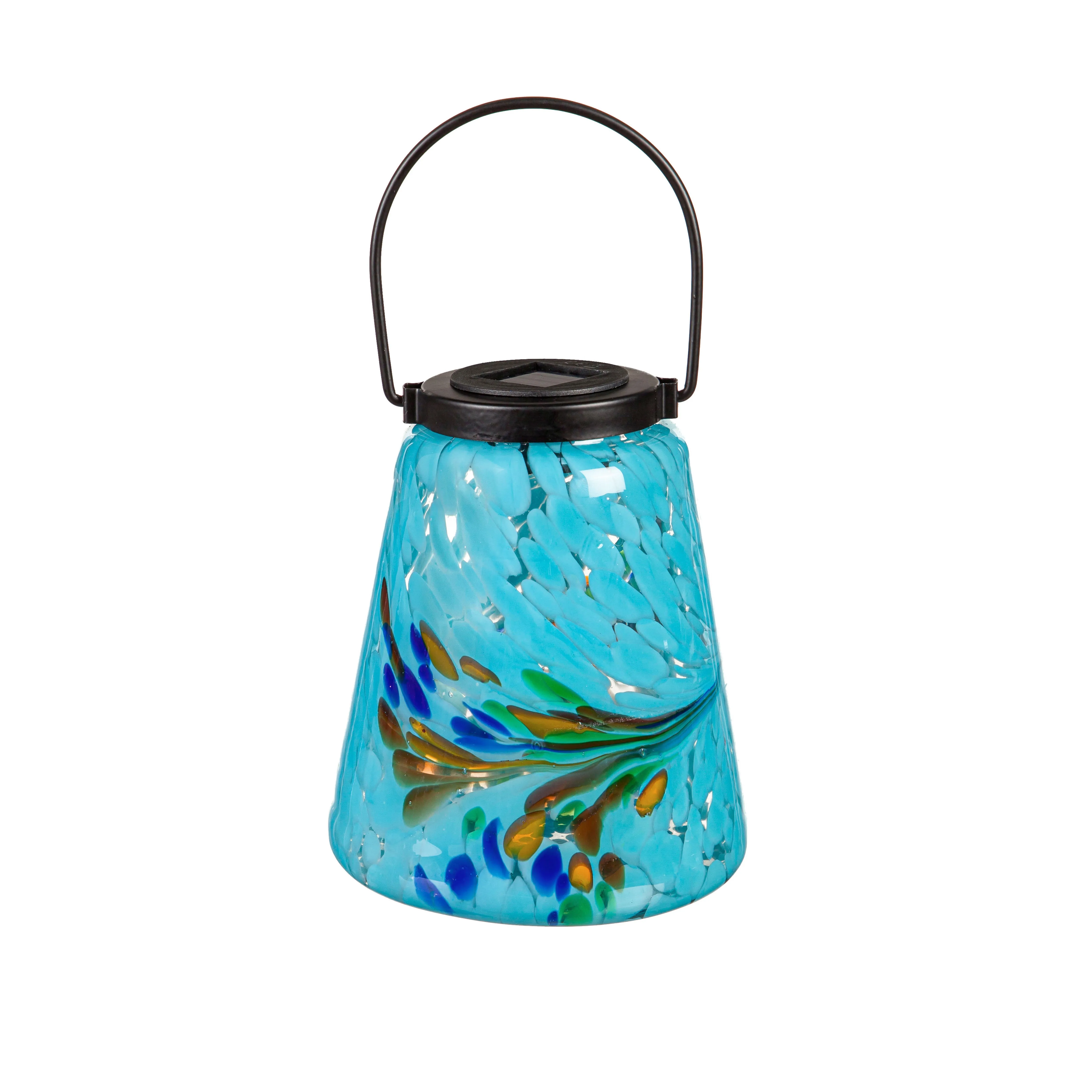 7.5" Glass Solar Lantern, Multicolor,2sp7879