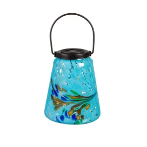 7.5" Glass Solar Lantern, Multicolor,2sp7879