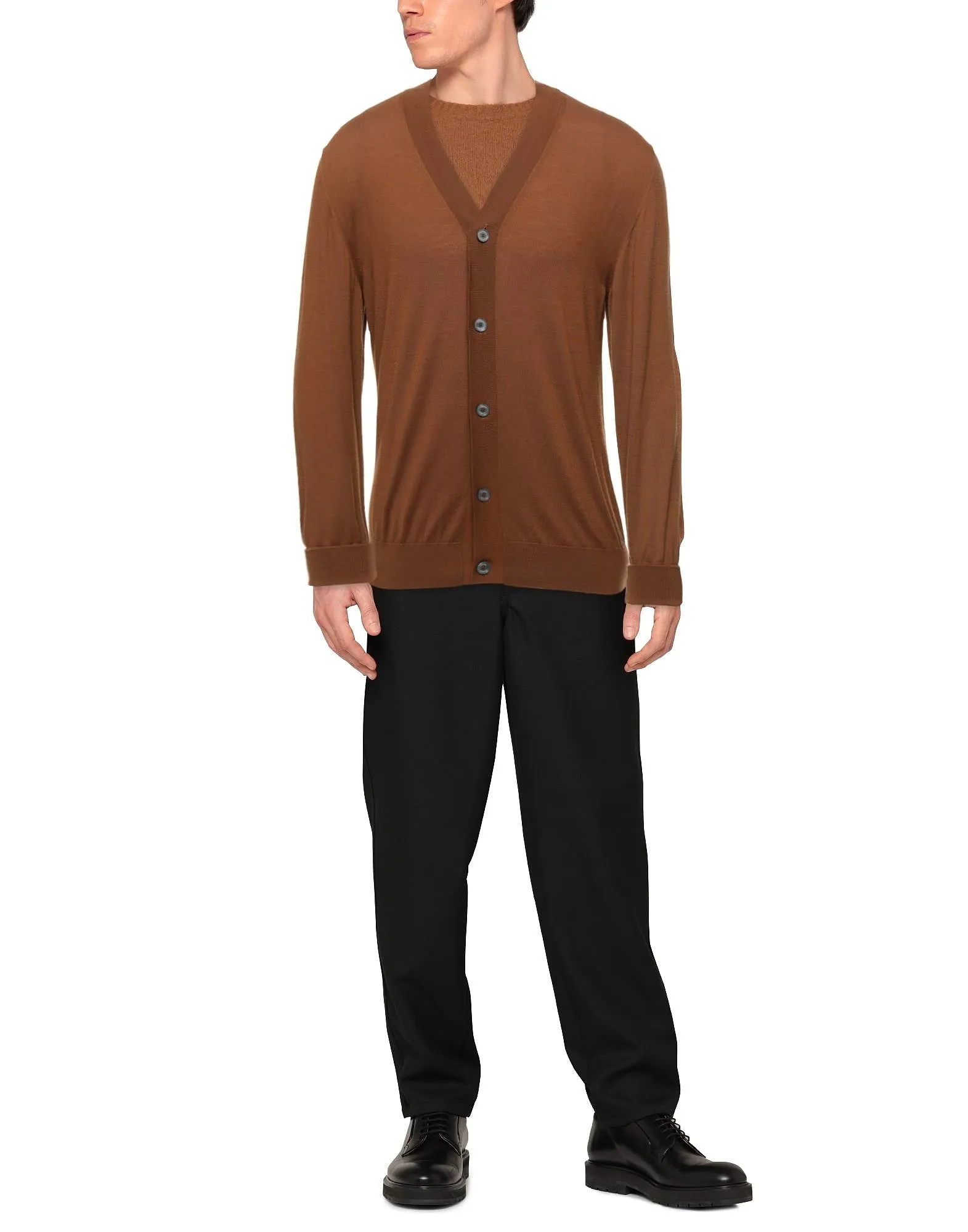 $795 ELEVENTY - Rust Brown MOP Engraved Pure Wool Cardigan Sweater - M