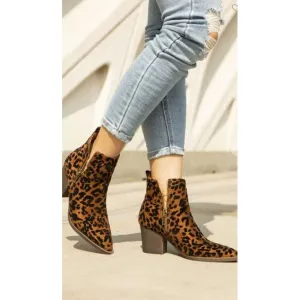 Animal Print Zipper Heel Bootie Shoes