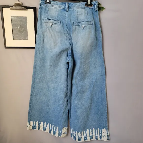 Anthropologie Pilcro Bleached Hem High Rise Cropped Wide Leg Denim Jeans 29