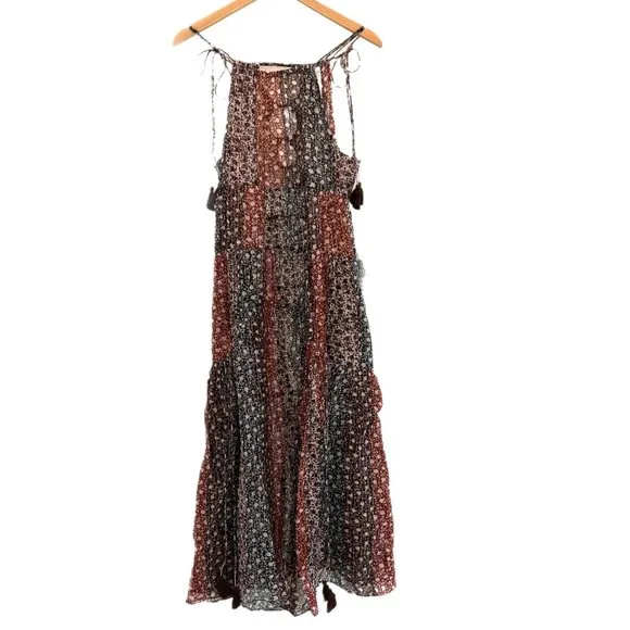 Anthropologie Shirred A-Line Tiered Dress in WIne NWT