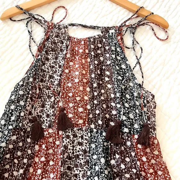 Anthropologie Shirred A-Line Tiered Dress in WIne NWT