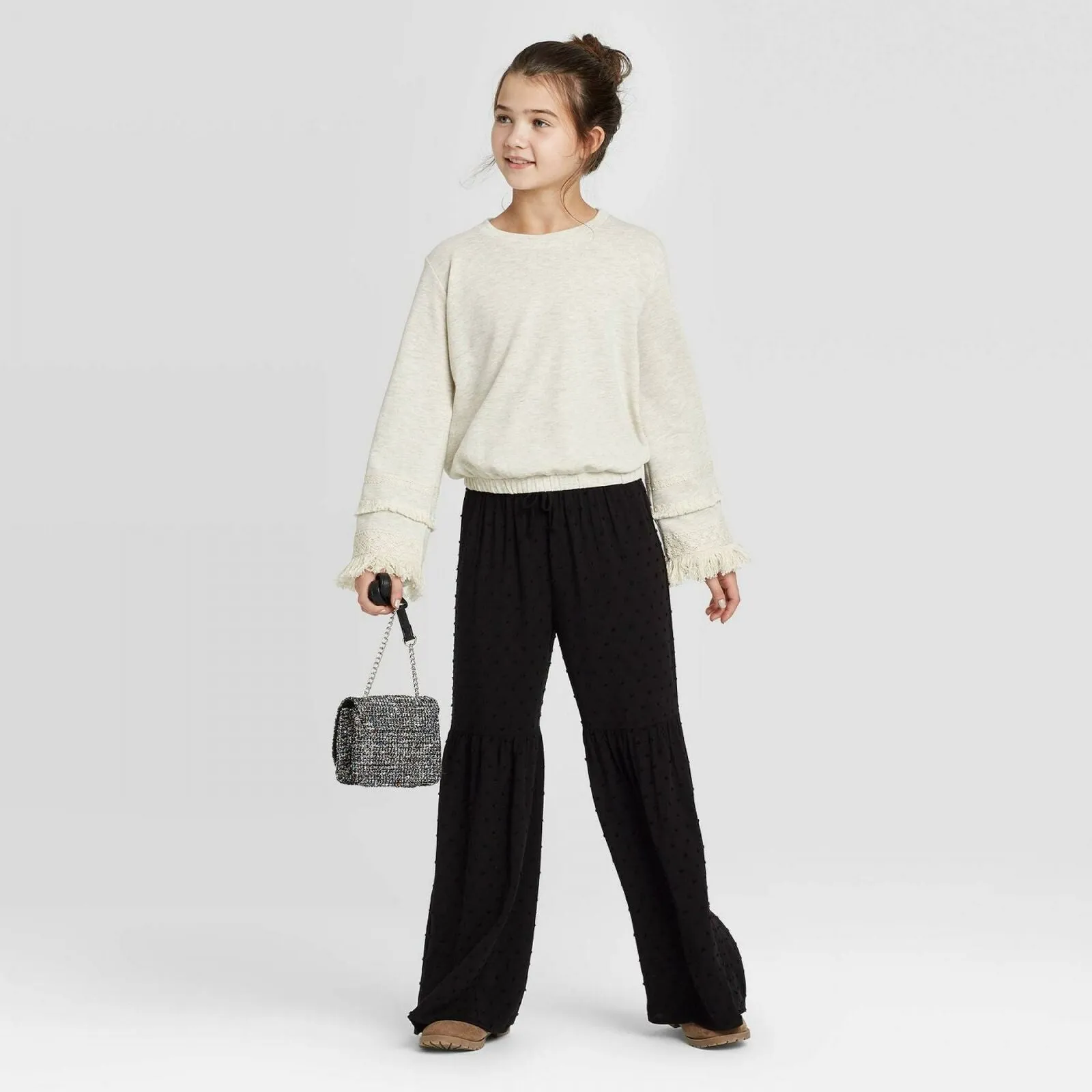 Art Class Girls' Knit Pullover Crochet Detail Top