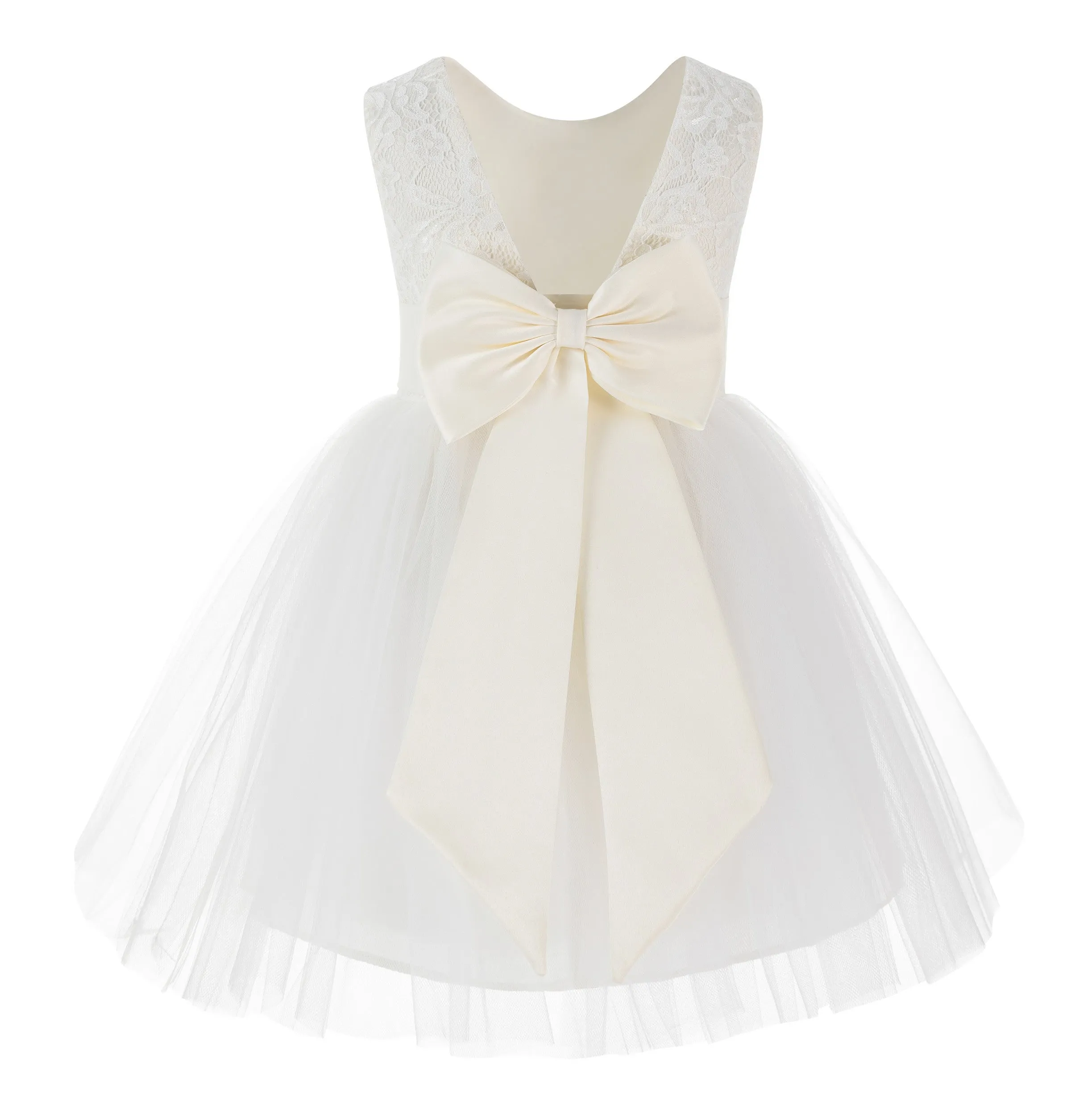 Backless V-Back Lace Flower Girl Dress Mini Bridal Gown Toddler Special Occasion Formal Dresses 206T