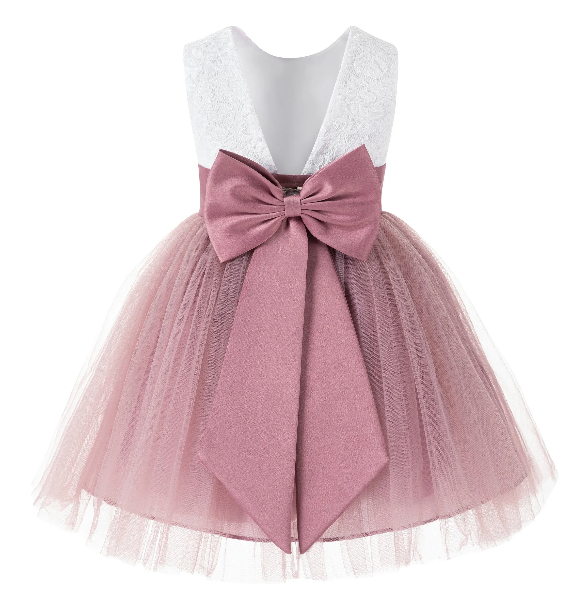 Backless V-Back Lace Flower Girl Dress Mini Bridal Gown Toddler Special Occasion Formal Dresses 206T
