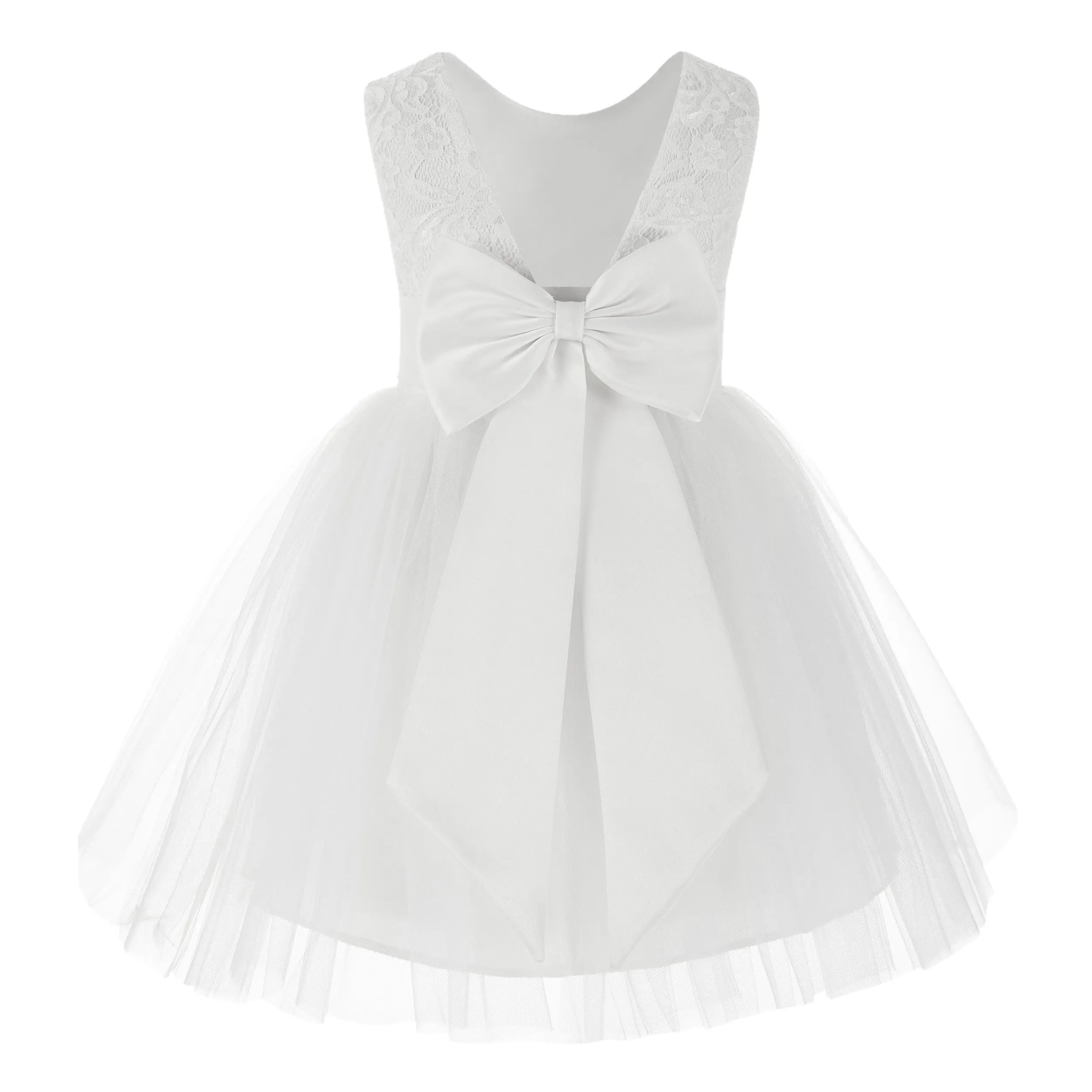 Backless V-Back Lace Flower Girl Dress Mini Bridal Gown Toddler Special Occasion Formal Dresses 206T