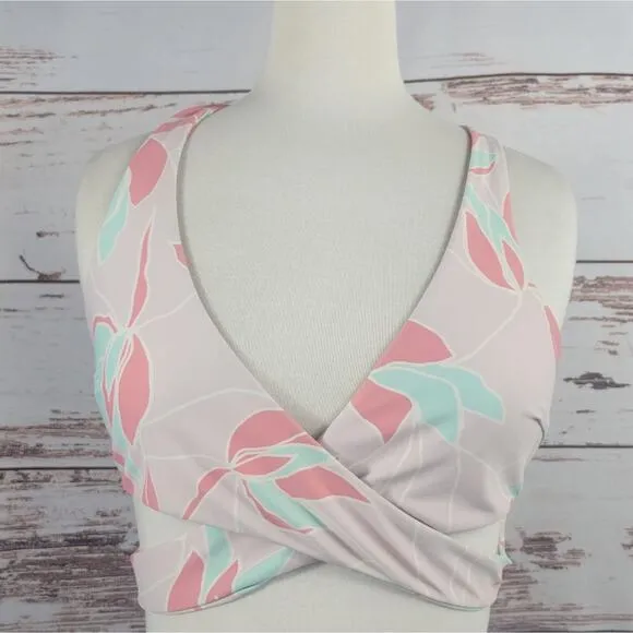 Beach Riot Sport Cross Front Bra Swim Top High Back Pink Floral Size Medium