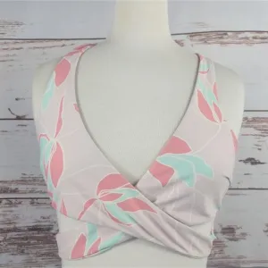 Beach Riot Sport Cross Front Bra Swim Top High Back Pink Floral Size Medium