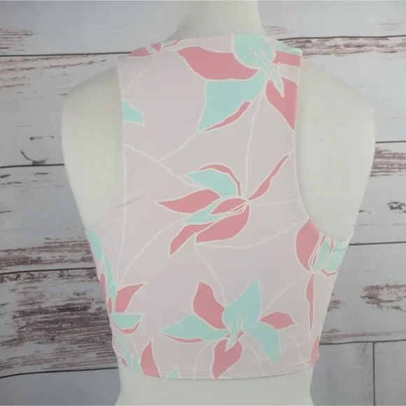 Beach Riot Sport Cross Front Bra Swim Top High Back Pink Floral Size Medium