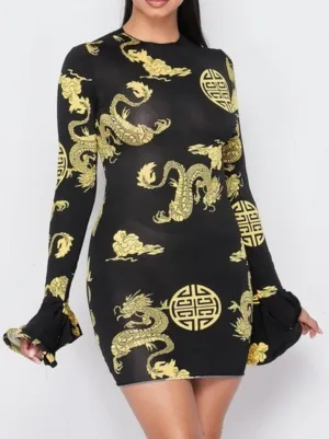 Black Printed Dragon Dress