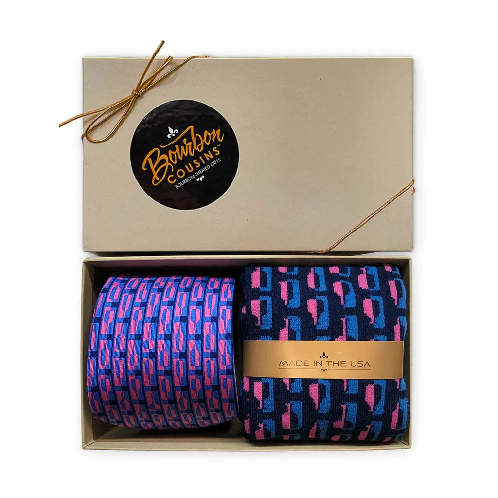 Bourbon Row Tie   Sock Gift Set | Pink   Navy