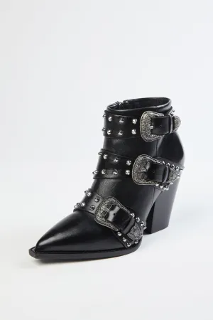 BUCKLED LEATHER ANKLE BOOTS