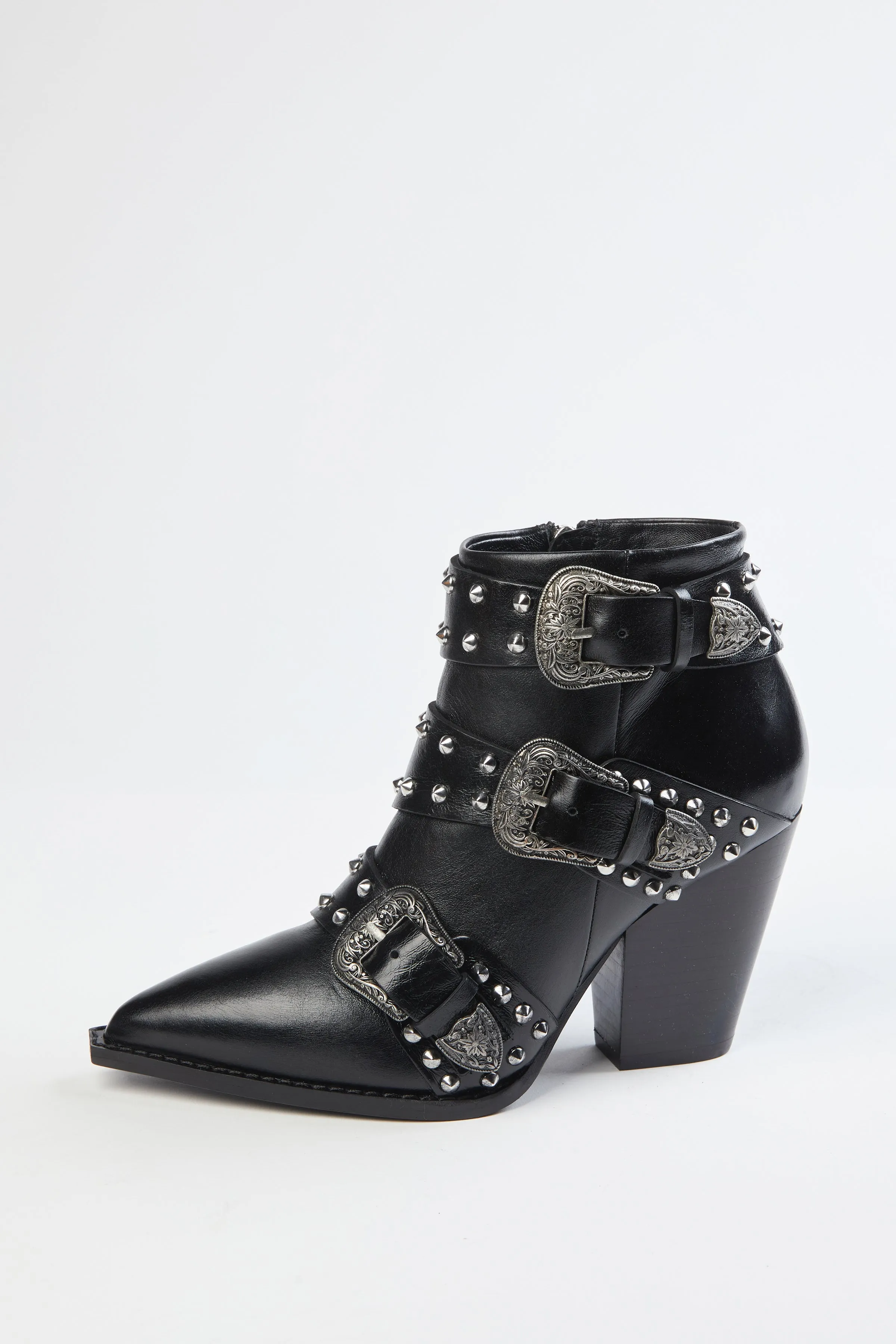 BUCKLED LEATHER ANKLE BOOTS