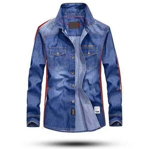 Casual Outdoor Soft Chest Pockets Loose Denim Cargo Shirts for Men