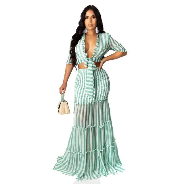 Casual Sheer Mesh patchwork 2 pieces set