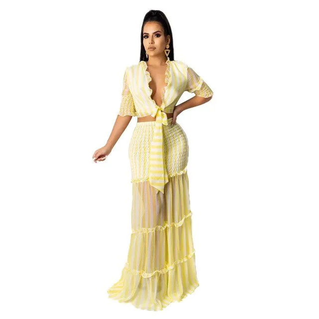 Casual Sheer Mesh patchwork 2 pieces set
