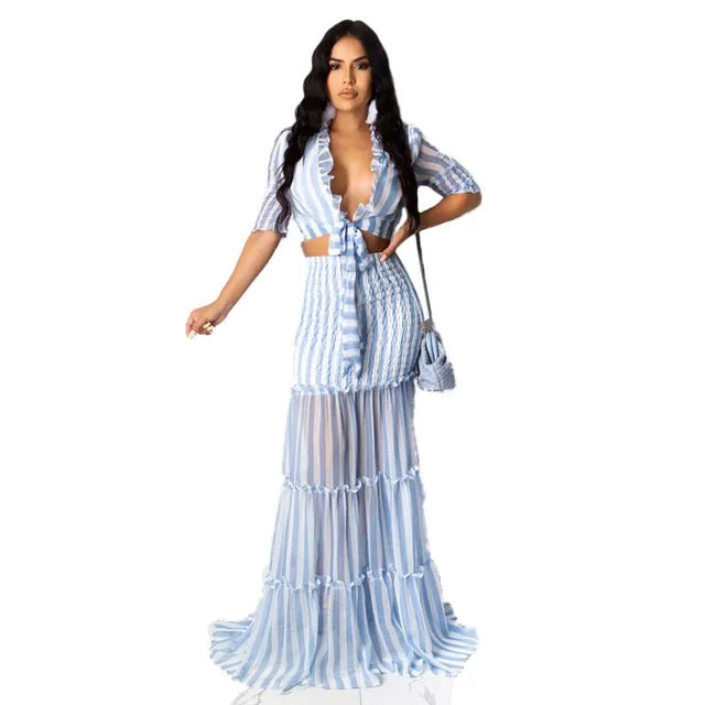 Casual Sheer Mesh patchwork 2 pieces set