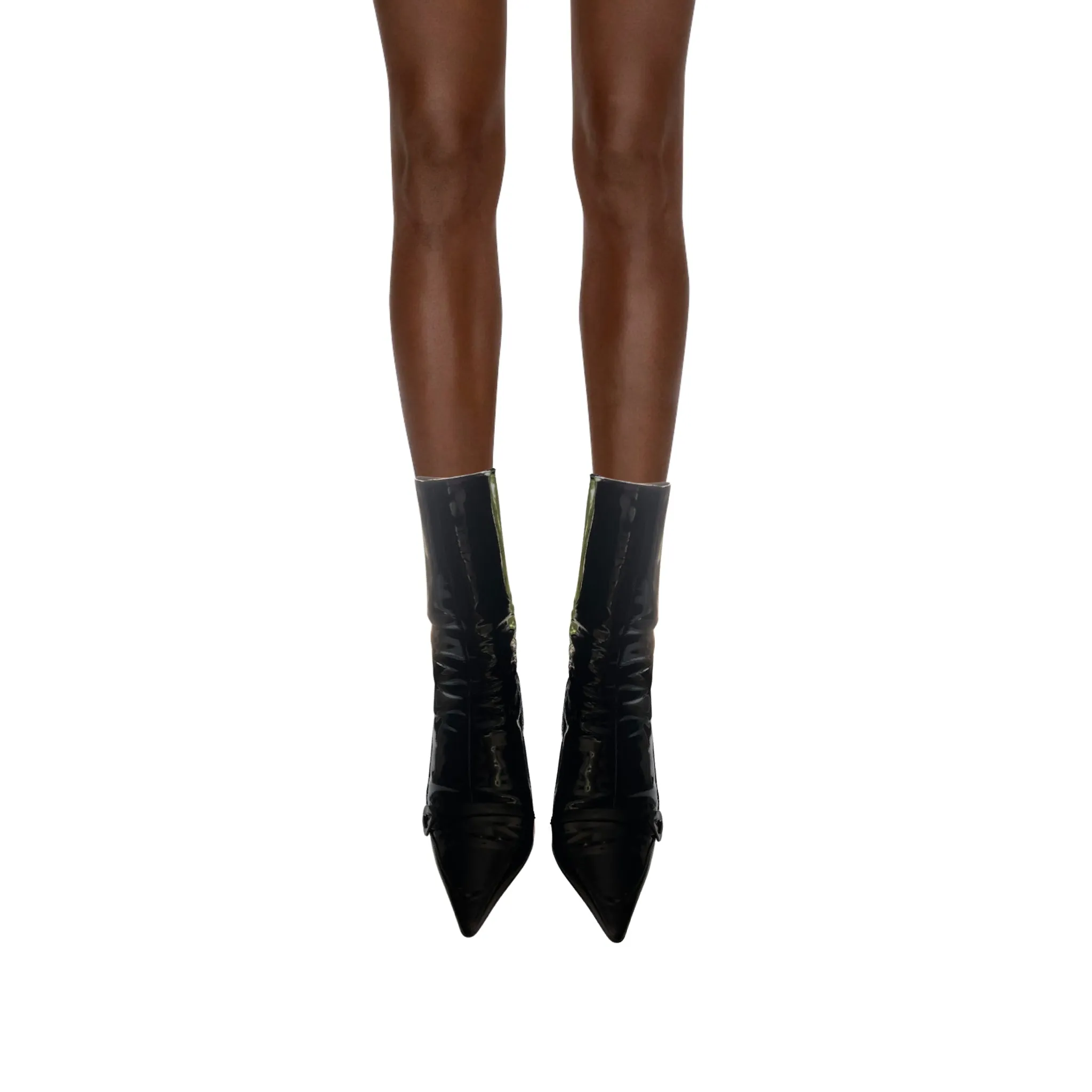 CHANEL Black Patent Leather Pointed Toe Boots | Size 38.5
