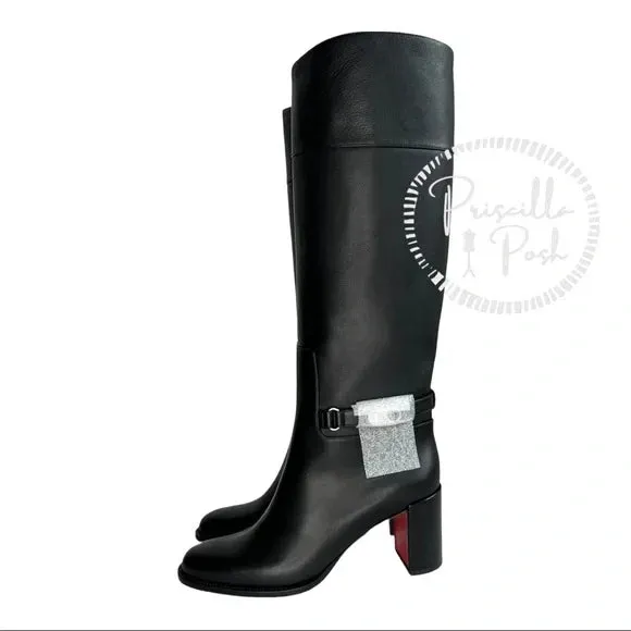 Christian Louboutin Black Lock 70 Leather Knee-high Boots Tall Block heel 37.5
