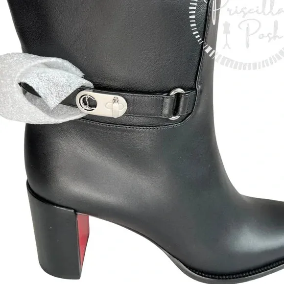 Christian Louboutin Black Lock 70 Leather Knee-high Boots Tall Block heel 37.5