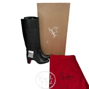 Christian Louboutin Black Lock 70 Leather Knee-high Boots Tall Block heel 37.5