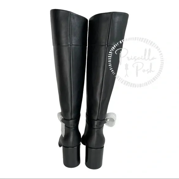 Christian Louboutin Black Lock 70 Leather Knee-high Boots Tall Block heel 37.5