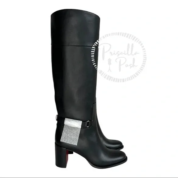 Christian Louboutin Black Lock 70 Leather Knee-high Boots Tall Block heel 37.5