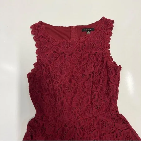 City Studio - Elegant Lace Above The Knee Dress in Red