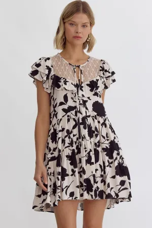 Cora Floral print ruffle sleeve mini dress featuring mesh detail at top