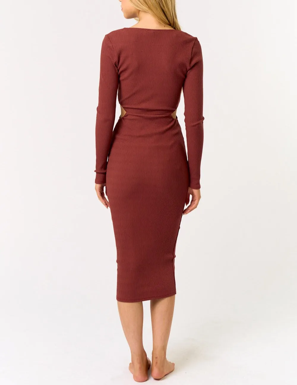 Courtney Cut Out Long Sleeve Ribbed Bodycon Midi Dress (Assorted Colors)
