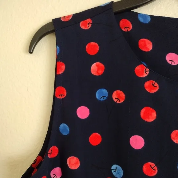Cynthia Rowley black multicolor sleeveless drop waist cherry print dress size 8