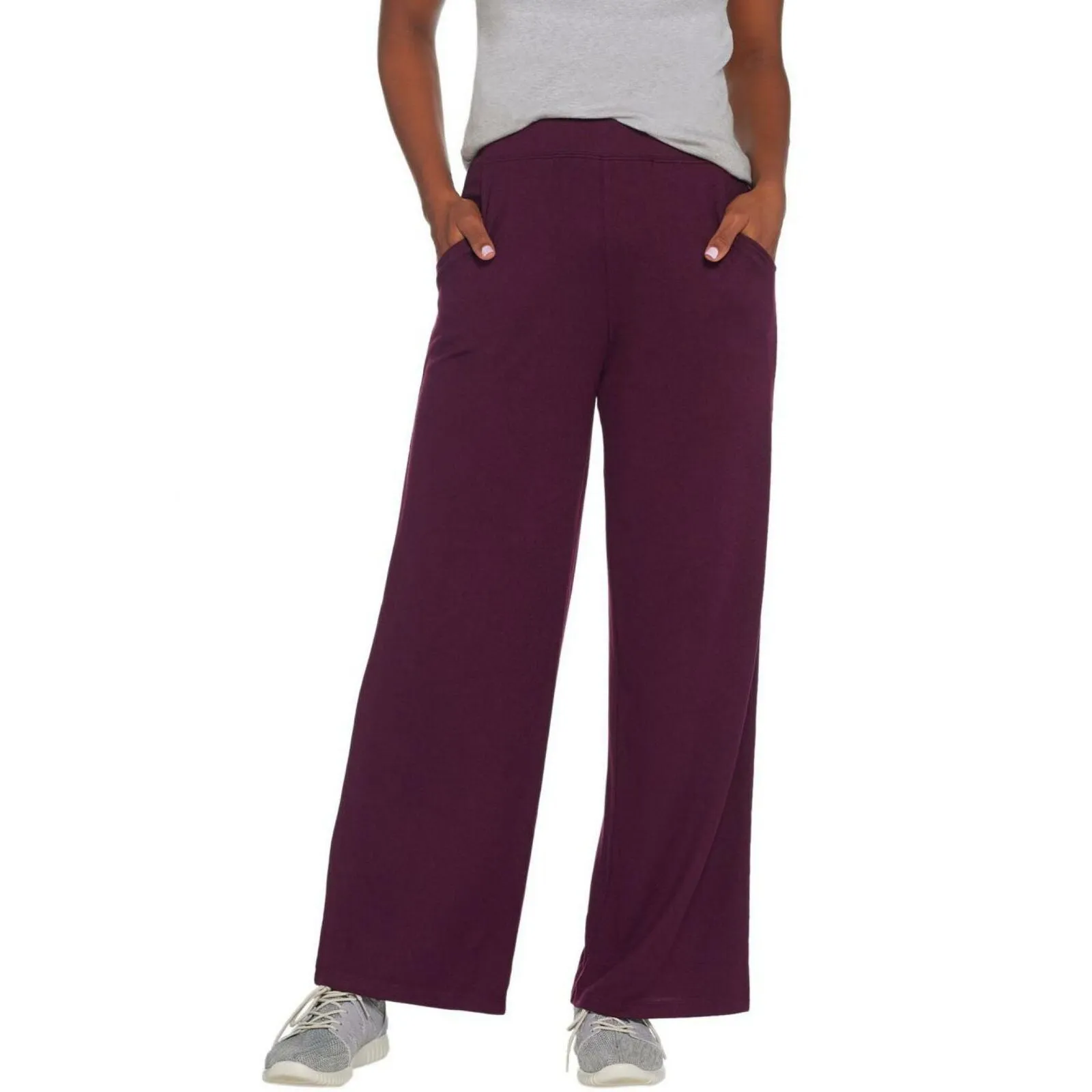 Denim & Co. Women's Active Heavenly Jersey Wide Leg Pants Deep Wine Large