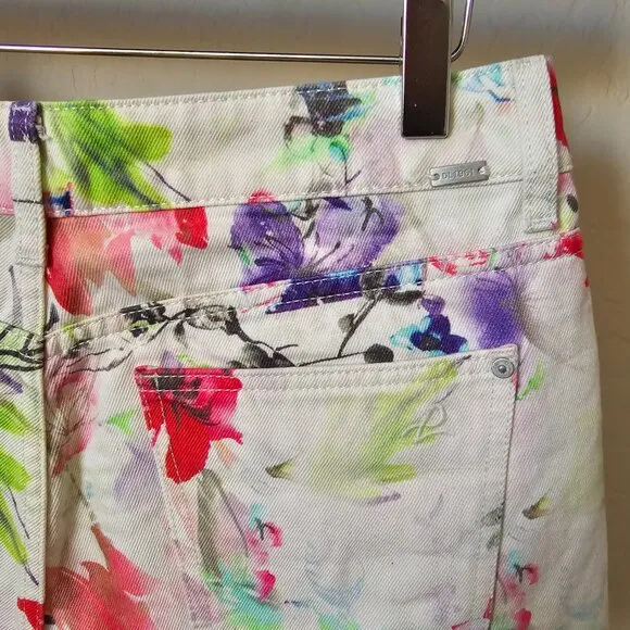 DL1961 Ivy High Rise Carnival Floral Watercolor Cut Off Denim Jean Shorts