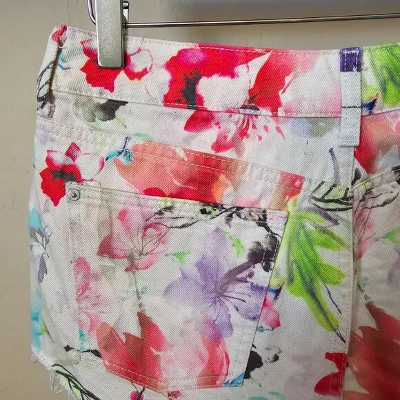 DL1961 Ivy High Rise Carnival Floral Watercolor Cut Off Denim Jean Shorts