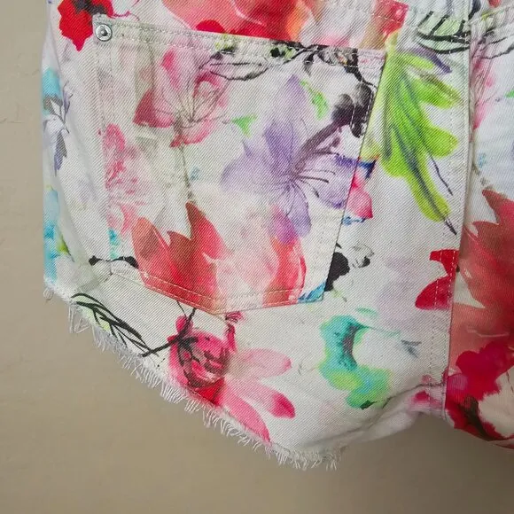 DL1961 Ivy High Rise Carnival Floral Watercolor Cut Off Denim Jean Shorts