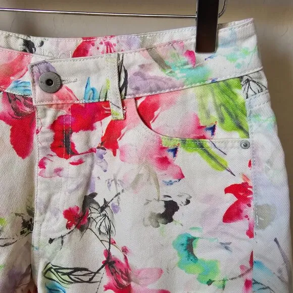 DL1961 Ivy High Rise Carnival Floral Watercolor Cut Off Denim Jean Shorts